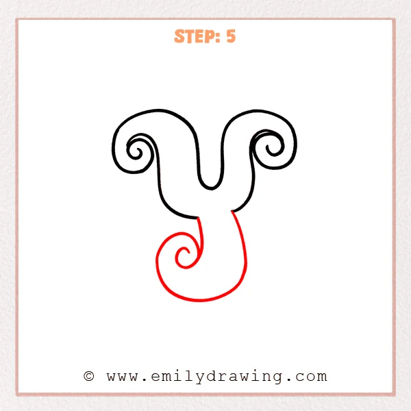how to draw a fancy letter y - A fancy letter “y” flourish with two top spirals and a newly added large bottom loop ending in a small inner spiral.